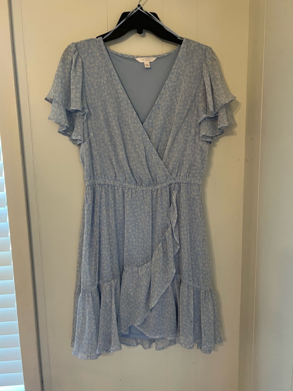 LC Lauren Conrad Pale Blue Floral Wrap Mini Dress